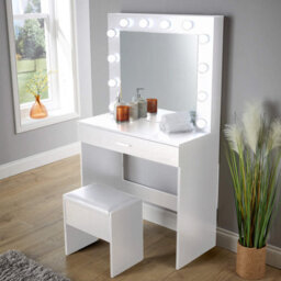 Home Source Ella White Dressing Table With Stool And Led Lights Mirror - thumbnail 2
