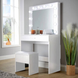 Home Source Ella White Dressing Table With Stool And Led Lights Mirror - thumbnail 3