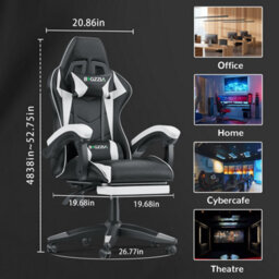 Onemill Ergonomic Gaming Chair With With Footrest, Height-Adjustable Office & Computer Chair(Black-White) - thumbnail 6