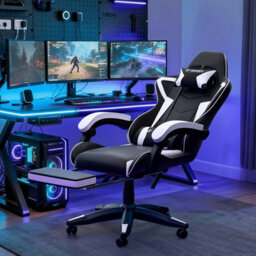 Onemill Ergonomic Gaming Chair With With Footrest, Height-Adjustable Office & Computer Chair(Black-White) - thumbnail 8
