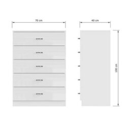 White Gloss 5 Drawer Tall Chest Matt Frame Bedroom Storage Furniture - thumbnail 2