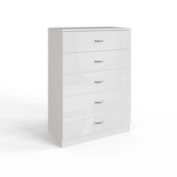 White Gloss 5 Drawer Tall Chest Matt Frame Bedroom Storage Furniture - thumbnail 3