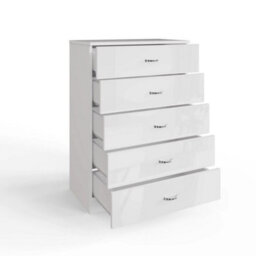 White Gloss 5 Drawer Tall Chest Matt Frame Bedroom Storage Furniture - thumbnail 4