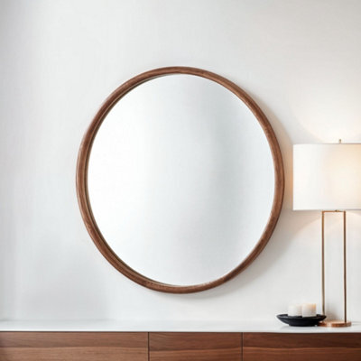 Yearn Solid Oak Round Warm Wood Wall Mirror - image 1