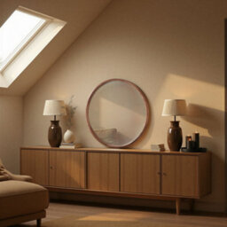 Yearn Solid Oak Round Warm Wood Wall Mirror - thumbnail 3
