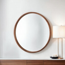 Yearn Solid Oak Round Warm Wood Wall Mirror - thumbnail 1