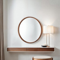 Yearn Solid Oak Round Warm Wood Wall Mirror - thumbnail 2