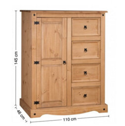 Mercers Furniture Corona Tallboy 1 Door 4 Drawer Wardrobe Small Solid Pine With Mexican Styling - thumbnail 3
