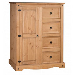 Mercers Furniture Corona Tallboy 1 Door 4 Drawer Wardrobe Small Solid Pine With Mexican Styling - thumbnail 4