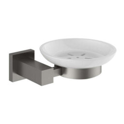Plum&clay Tate Wall Mounted Bathroom Soap Holder Gun Grey & Ceramic Dish