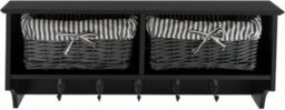Black Wall Mounted Coat Rack With Shelf 2 Grey Wicker Baskets And 5 Double Hooks Hallway Organiser H30Xw70Xd17Cm - thumbnail 7