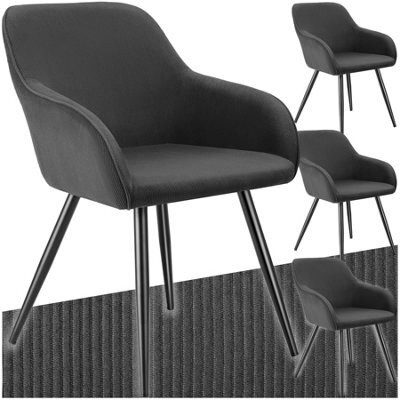 Tectake Set Of 4 Dining Chair Marilyn - Corduroy Look, Upholstered, Armchair, Continuous Backrest  - Anthracite/black - image 1
