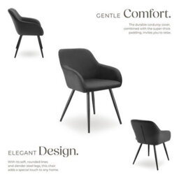 Tectake Set Of 4 Dining Chair Marilyn - Corduroy Look, Upholstered, Armchair, Continuous Backrest  - Anthracite/black - thumbnail 3