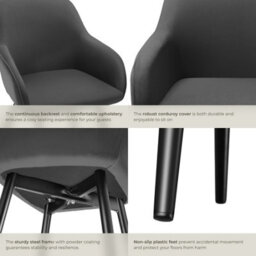 Tectake Set Of 4 Dining Chair Marilyn - Corduroy Look, Upholstered, Armchair, Continuous Backrest  - Anthracite/black - thumbnail 5