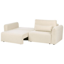 Beliani Sofa Bed 3 Seater Vaxholm Boucle Off-White With Storage - thumbnail 6