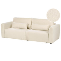 Beliani Sofa Bed 3 Seater Vaxholm Boucle Off-White With Storage - thumbnail 1