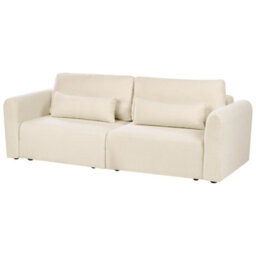 Beliani Sofa Bed 3 Seater Vaxholm Boucle Off-White With Storage - thumbnail 4