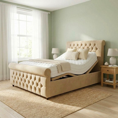 Restwell Electric Adjustable Bed With Mattress & Matching Headboard, Cream