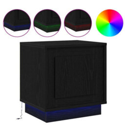 Berkfield Bedside Cabinet With Led Lights Black Oak 44X34,5X45 Cm - thumbnail 4