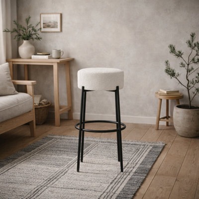 Wyld Haus Tanji Ivory Boucle Round Bar Stool With Black Metal Legs - image 1