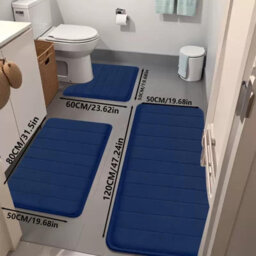 Blue Memory Foam Bath Mat Non-Slip Quick Dry Bathroom Rug With Super Absorbent Coral Velvet Surface & Anti-Skid Base - thumbnail 3