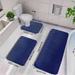 Blue Memory Foam Bath Mat Non-Slip Quick Dry Bathroom Rug With Super Absorbent Coral Velvet Surface & Anti-Skid Base - thumbnail 2