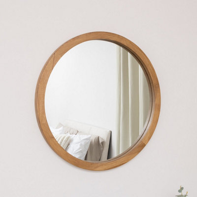 Melody Maison Round Dark Wood Frame Mirror - 55Cm - image 1