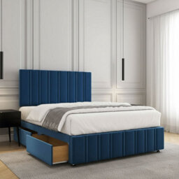 REGIONAL FURNISHINGS Divan Bed Set Blue Plush Velvet Upholstered 24Inch Headboard & Footboard & 4 Drawers No Mattress In 3Ft 4Ft 4Ft6 5Ft 6Ft Sizes - thumbnail 2
