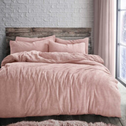 Velosso Teddy Fleece Duvet Cover & Pillowcase Set - Button Enclosure, Machine Washable Bedroom Essentials - Pink