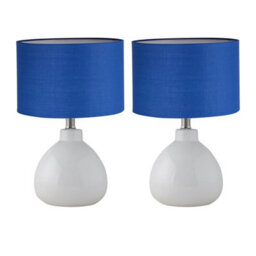 First Choice Lighting Set Of 2 Tuscan White Ceramic Lamps With Navy Blue Shade - thumbnail 1