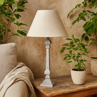Wyld Haus Stonebloom Grey Wash Slim Table Lamp With Natural Linen Shade - image 1