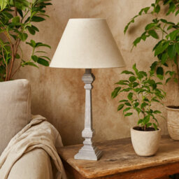 Wyld Haus Stonebloom Grey Wash Slim Table Lamp With Natural Linen Shade - thumbnail 1
