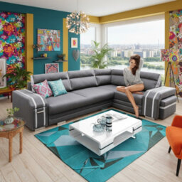 Avatar Corner Sofa Bed With Ottoman And Side Bar Upholstered Back Loose Cushions 300X200X90Cm 145X220Cm Grey And Light Grey Right - thumbnail 2