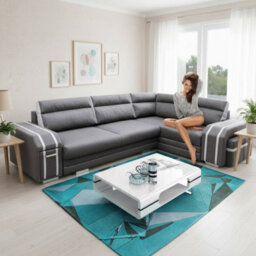 Avatar Corner Sofa Bed With Ottoman And Side Bar Upholstered Back Loose Cushions 300X200X90Cm 145X220Cm Grey And Light Grey Right - thumbnail 1