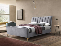 Save On Goods UK 4Ft Small Double Grey, Soft Velvet Fabric Upholstered Bed Frame.pleated High Foot End Bedstead - thumbnail 1