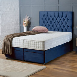 Bsspoke Ottoman Bed Lift Up Storage Divan Blue Velvet With Orthopaedic Mattress 138Cm Chesterfield Headboard All Sizes - thumbnail 1
