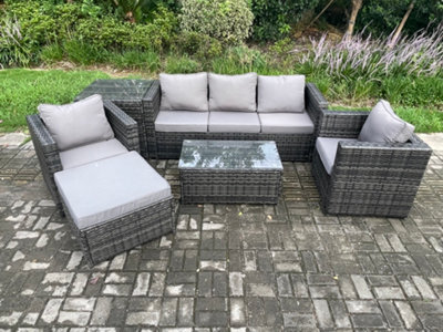 Fimous Rattan Garden Furniture Set With 3 Seater Sofa Coffee Table Outdoor Patio Lounge Sofa Set Dark Grey Mixed - image 1
