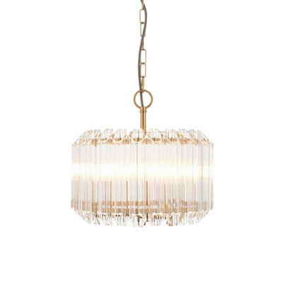 Luminosa Lighting Luminosa Valentina Pendant Ceiling Light Brushed Aged Brass Plate & Clear Glass 3X E14 - image 1
