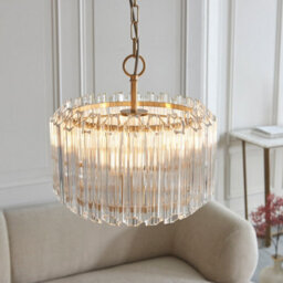 Luminosa Lighting Luminosa Valentina Pendant Ceiling Light Brushed Aged Brass Plate & Clear Glass 3X E14 - thumbnail 3