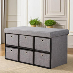 Pirlo Plush Ottoman Storage Box Grey With 6 Drawers - thumbnail 4