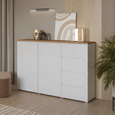 Arte Modo Sideboard Cabinet 150 Cm - Tall White And Oak Storage With Four Drawers And Shelves - image 1