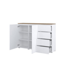 Arte Modo Sideboard Cabinet 150 Cm - Tall White And Oak Storage With Four Drawers And Shelves - thumbnail 3