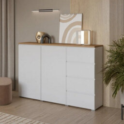 Arte Modo Sideboard Cabinet 150 Cm - Tall White And Oak Storage With Four Drawers And Shelves - thumbnail 1
