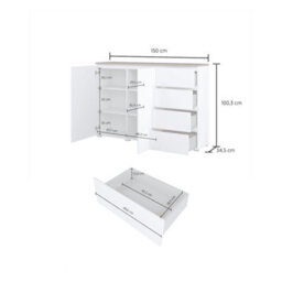 Arte Modo Sideboard Cabinet 150 Cm - Tall White And Oak Storage With Four Drawers And Shelves - thumbnail 4