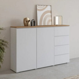 Arte Modo Sideboard Cabinet 150 Cm - Tall White And Oak Storage With Four Drawers And Shelves - thumbnail 5