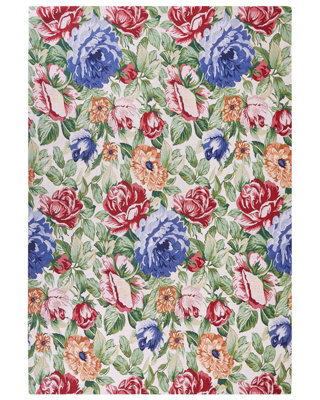 Wyld And Coco Multicolour Cotton Jacquard Flat-Weave Rug 200 X 300 Cm - Boho Floral Design - image 1