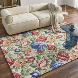 Wyld And Coco Multicolour Cotton Jacquard Flat-Weave Rug 200 X 300 Cm - Boho Floral Design - thumbnail 2