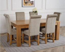 That's Furniture Dakota 182 X 92 Cm Chunky Oak Large Dining Table And 6 Chairs Dining Set With Washington Grey Fabric Chairs - thumbnail 3