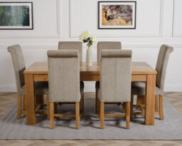 That's Furniture Dakota 182 X 92 Cm Chunky Oak Large Dining Table And 6 Chairs Dining Set With Washington Grey Fabric Chairs - thumbnail 2