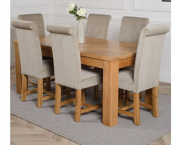 That's Furniture Dakota 182 X 92 Cm Chunky Oak Large Dining Table And 6 Chairs Dining Set With Washington Grey Fabric Chairs - thumbnail 1